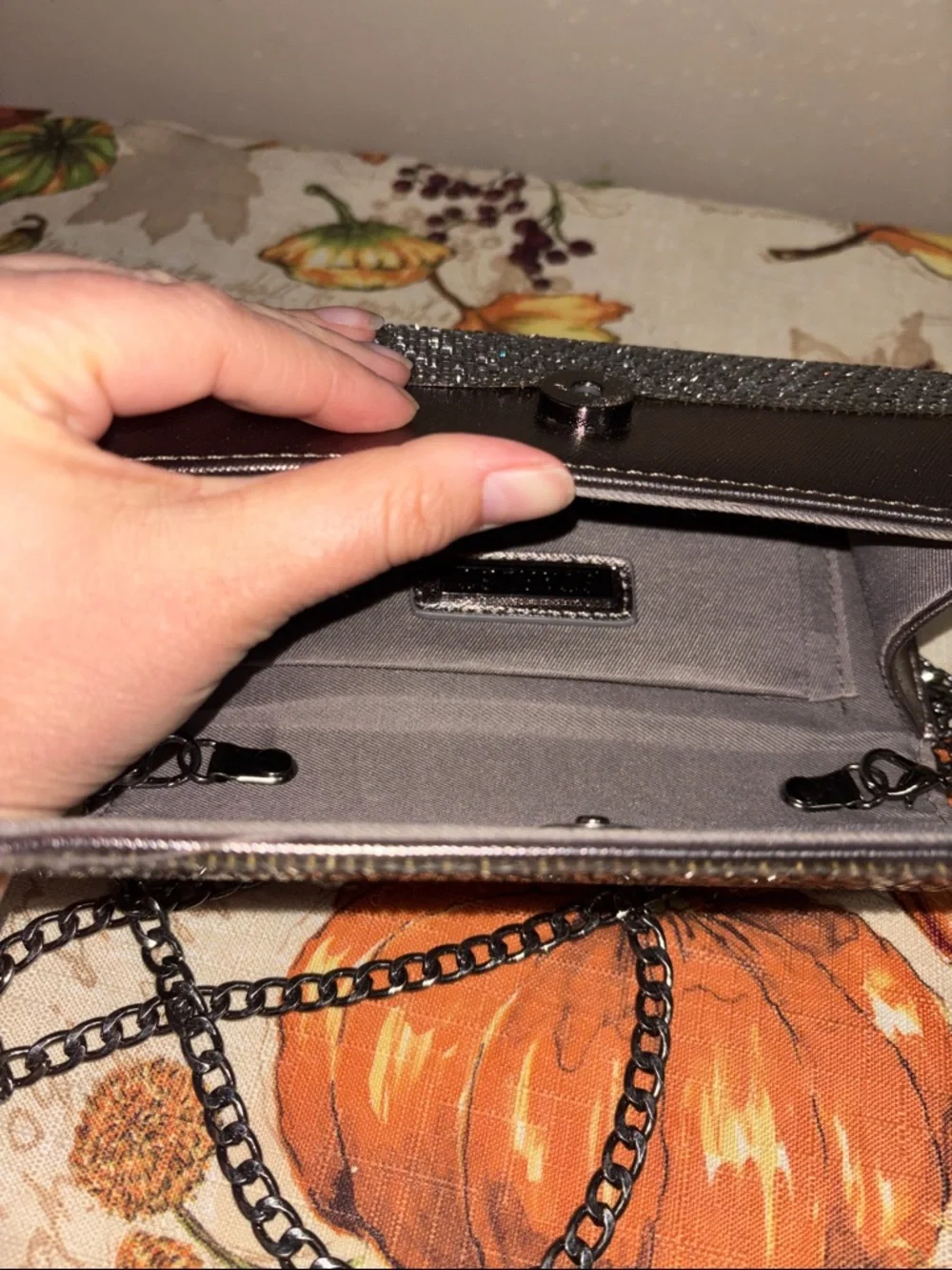Silver Sparkle Chain Shoulder Bag - Evening Clutch